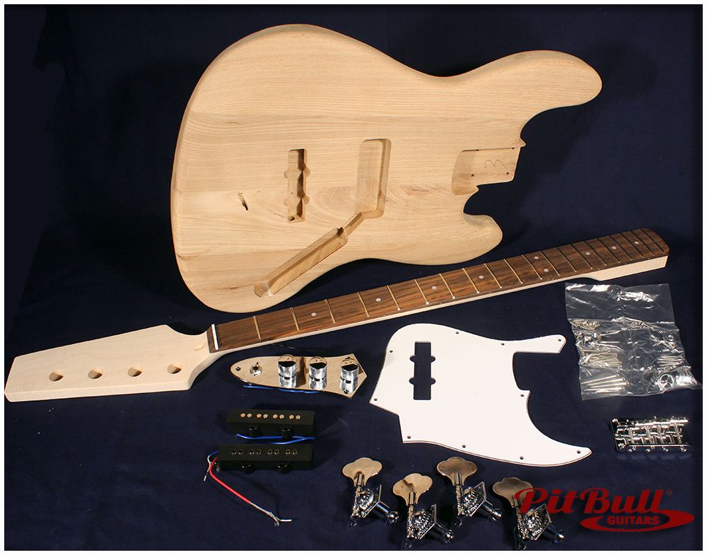  Guitar Kits » Pit Bull Guitars JBA-4 Electric Bass Guitar Kit (Ash